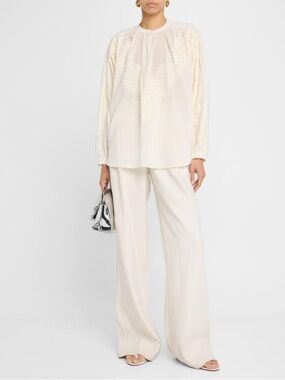 A.L.C. Elaine Cotton Lace Trimmed Blouse Boho Cream Medium New